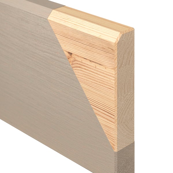 HAVSTA furniture in natural pine. It shows a corner of a wooden piece with a brushed finish.