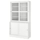 HAVSTA white cabinet: pine & glass, rectangular, rustic, two doors & four shelves.