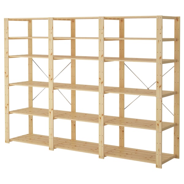 HEJNE natural wood storage shelves, sturdy, expandable, untreated solid pine.