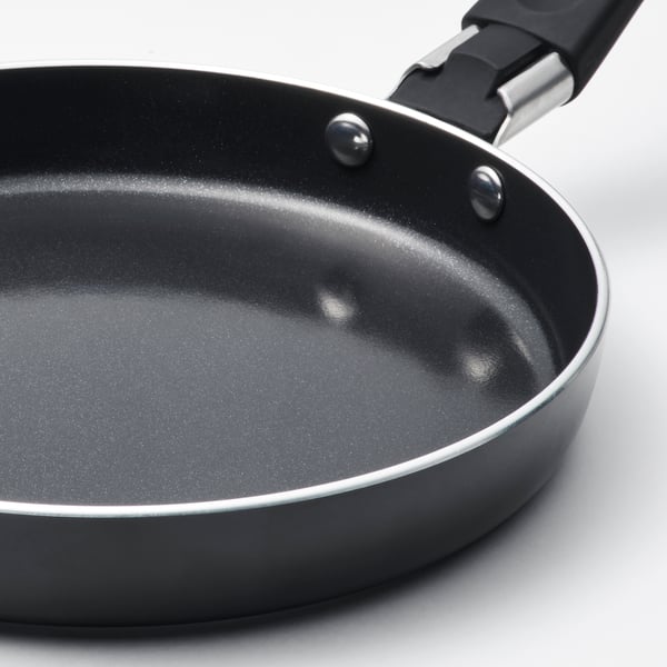 High-quality non-stick frying pan with thick base for even heat distribution. Has a sturdy, comfortable handle.