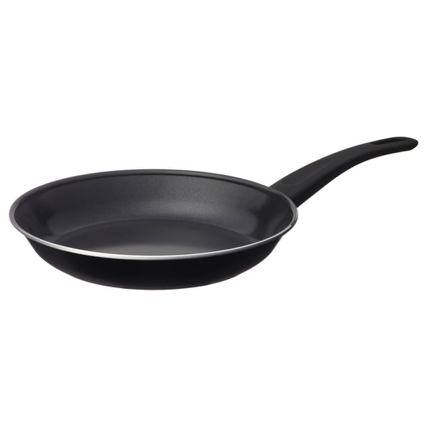 Black HEMLAGAD frying pan, round, non-stick, with long black handle.