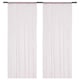 Two light pink curtains with rod pocket hanging, sheer fabric for privacy and daylight.