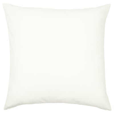 A white square HJÄRTERÖ pillow, perfect for indoors or outdoors, with a zip and plain design.