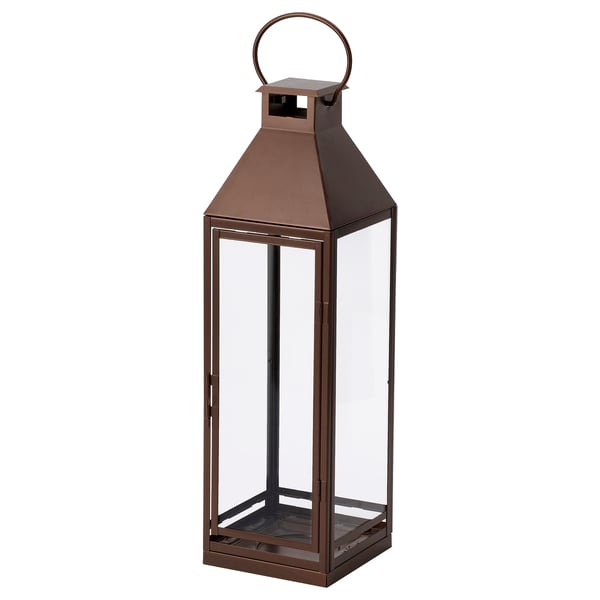 HÖSTAGILLE Lantern for pillar candle, in/out, copper-colour, 58 cm