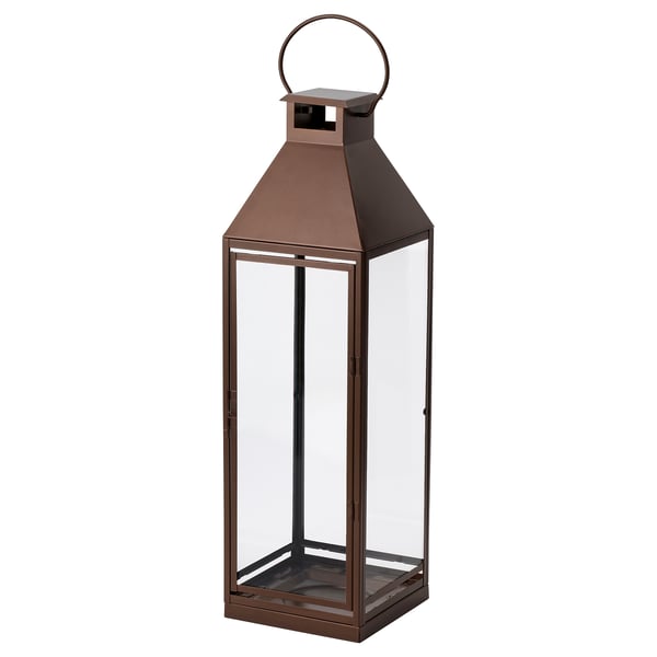 HÖSTAGILLE Lantern for pillar candle, in/out, copper-colour, 70 cm