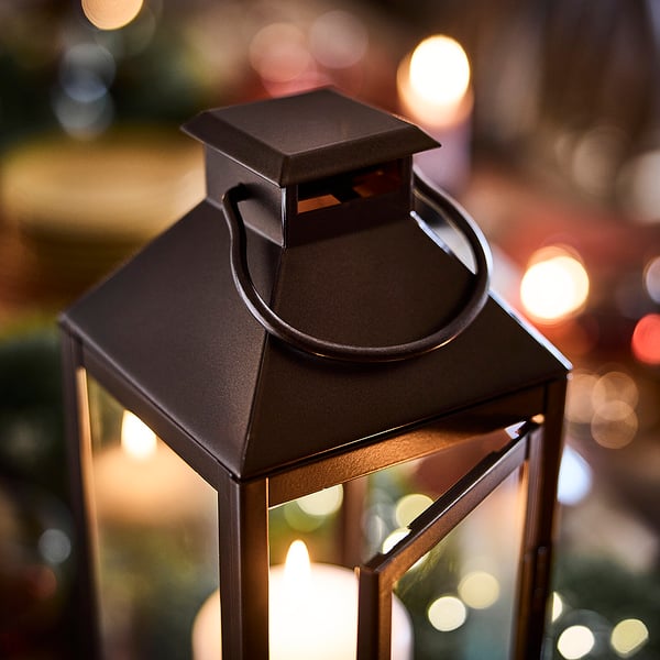 HÖSTAGILLE Lantern for pillar candle, in/out, copper-colour, 43 cm