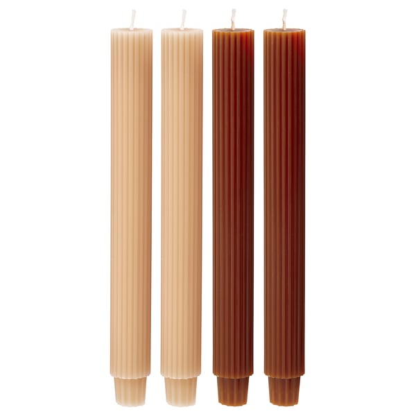HÖSTAGILLE Unscented chandelier candle, brown-orange/beige, 25 cm