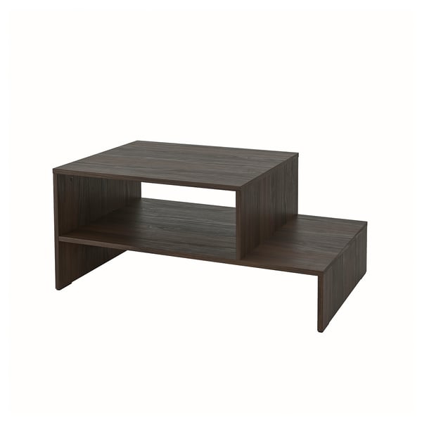 HOLMERUD dark wood coffee table. Modern geometric shape with open storage.