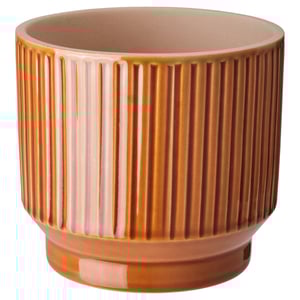 Ribbed brown ceramic planter.