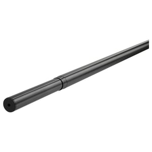 A black, adjustable metal curtain rod named HUGAD.
