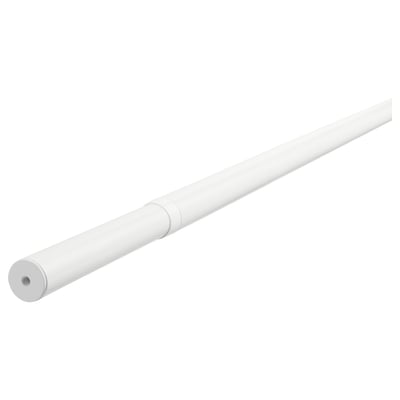 A white HUGAD adjustable metal curtain rod in a cylindrical shape, made of steel with a powder coat finish.