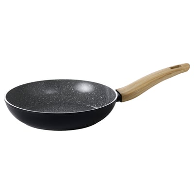 HUSKNUT black frying pan, wooden handle, non-stick ceramic, circular shape.