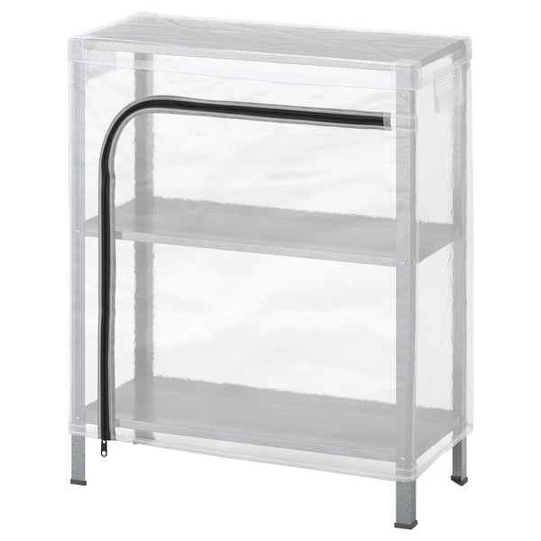 HYLLIS shelf cover, clear plastic, dust protection, zip, indoor/outdoor use.