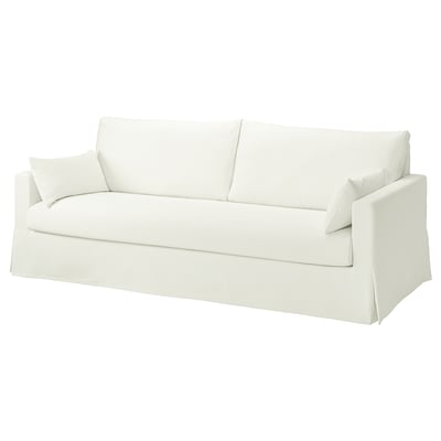 HYLTARP white sofa; clean design, comfy, three-seat, cotton-polyester.