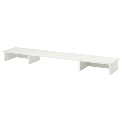 White IDANÄS desk shelf, rectangular, adds storage, lifts monitor.
