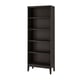 Black IDANÄS bookcase: sleek, tall, five open shelves, wood finish.