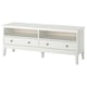Ikea idanas white tv bench, rectangular, with 2 open shelves and 2 drawers, sleek modern design.