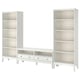 White IDANÄS bookcase and tv stand with clean lines, open shelves, adjustable storage, and solid wood feet.