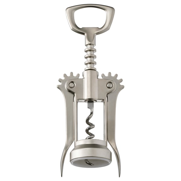 The IDEALISK stainless steel corkscrew with bottle opener handle, featuring levers for efficient use.