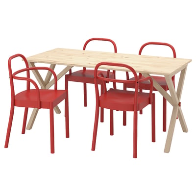 IKEA PS 2026 / STOCKHOLM 2025 Table and 4 chairs, pine/red, 156x75 cm