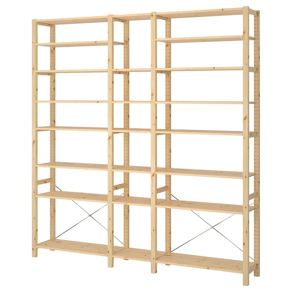 IVAR light wooden shelving unit, light brown, rectangular shape, multi-level design, sturdy and adjustable.