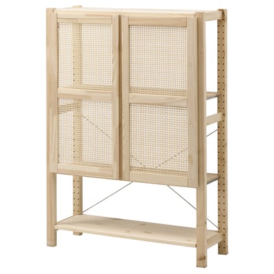IVAR storage unit: light wood, rectangular, open and closed shelves with bamboo doors.