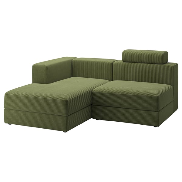 Jatppebo green modular sofa, modern l-shape, striped corduroy, comfy & storage.