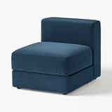 A blue JÄTTEBO module in recycled polyester corduroy. It is boxy, with deep, comfortable cushions.