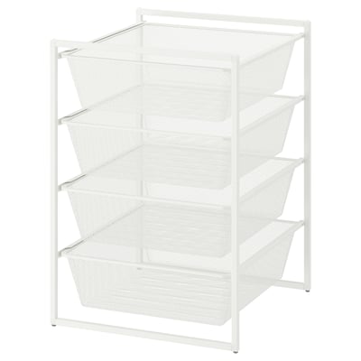 White JONAXEL mesh storage unit, 4-tier, metal frame, rectangular, modern design.