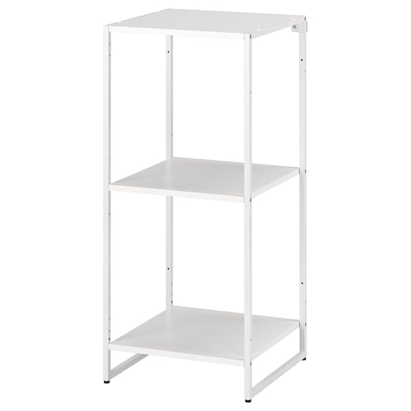 A JOSTEIN white metal storage shelf with three open levels. Suitable for indoor and outdoor use.