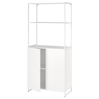 White JOSTEIN storage cabinet, metal, 3 sections, rust-resistant, ideal for indoor/outdoor use.