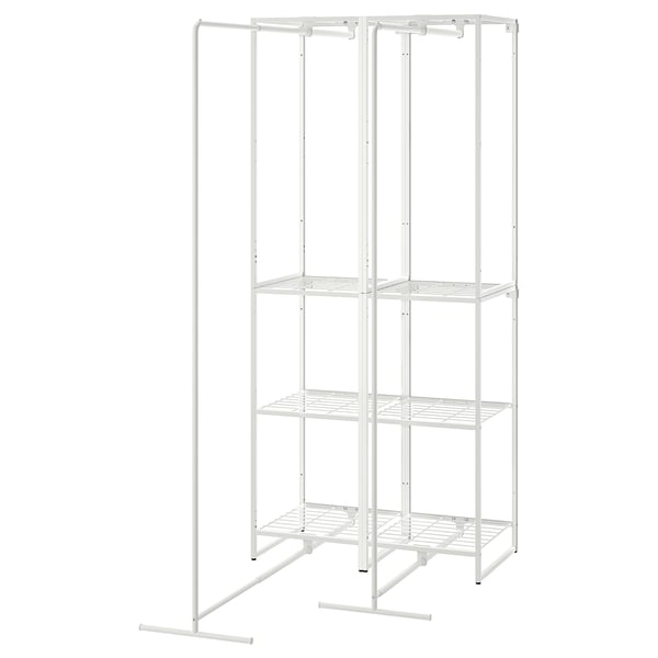 White JOSTEIN storage with steel shelves, indoor/outdoor.