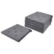 Six grey rectangular chair cushions with tufted design, stacked neatly, featuring cotton fabric and foam filling.