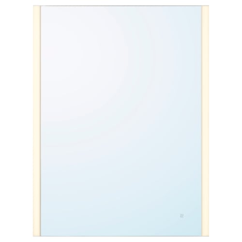 KÄRRSJÖN mirror, sleek bevelled edge, rectangular, beige frame, fog-free with led lights.