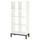 White KALLAX shelf unit, modern, airy design, four tiers, black underframe.
