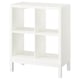 White KALLAX shelf unit in square shape with clean lines and airy design. Made of particleboard and steel.