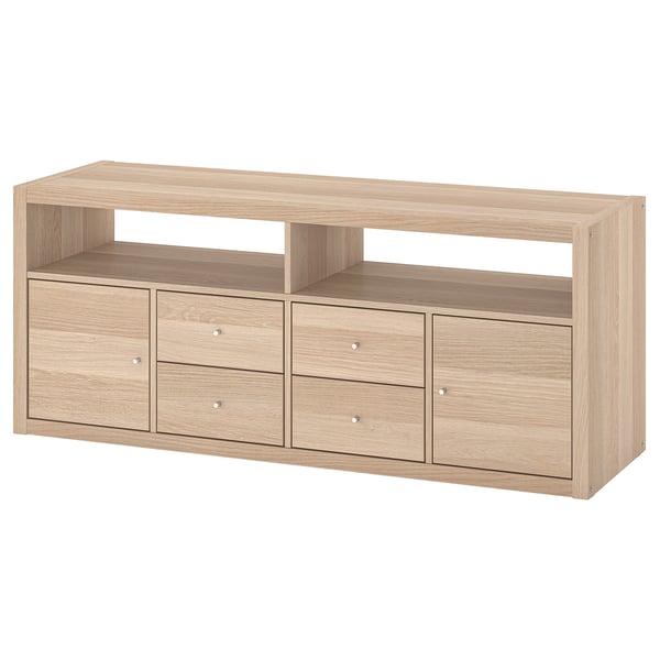 KALLAX light oak storage unit, modern design, rectangular shape with open and closed compartments.