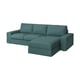 Teal KIVIK sectional sofa, modern, deep seats, removable armrests, polyester.