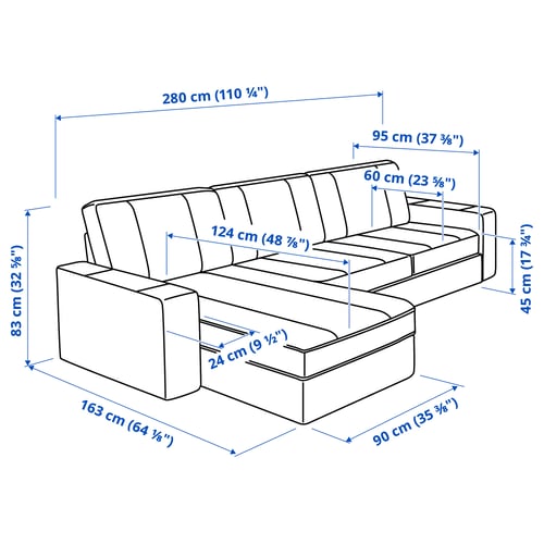 Illustration with measurements for the product: KIVIK.