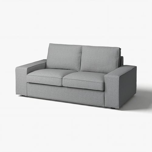 A grey, modern, 2-seater KIVIK sofa with a soft, herringbone-patterned cover.
