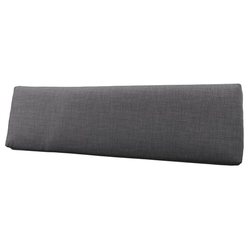 Grey, rectangular, fabric-covered sofa back cushion. Textured, durable polyester material.