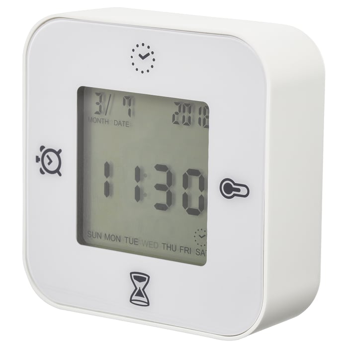 Square KLOCKIS multi-function clock with time, date, alarm, and timer.