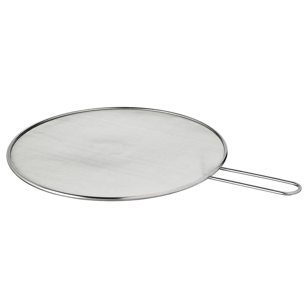 KLOCKREN: silver round splatter screen, stainless steel, handle, mesh cover.
