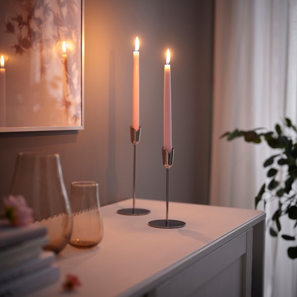 KLOKHET Unscented taper candle, light pink, 25 cm 6 hr