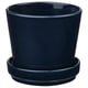Dark blue ceramic planter with saucer, cylindrical, simple, indoor/outdoor.