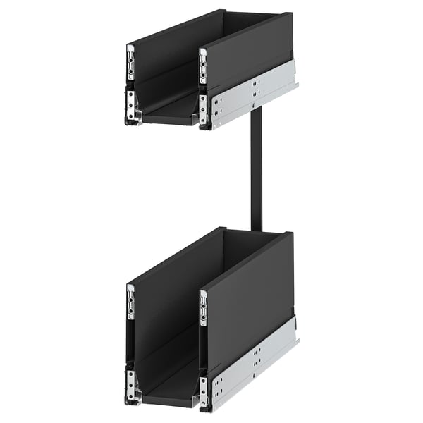 KNIVSHULT dark pull-out drawer, steel, rectangular, sleek design, self-closing with smooth runners.