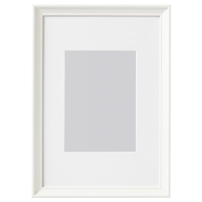 White KNOPPÄNG picture frame with thin edge, plastic front protection, suitable for wall or table display.