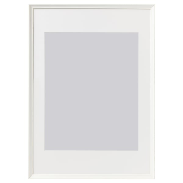 Knoppang picture frame: white, thin edge, square, plastic front.