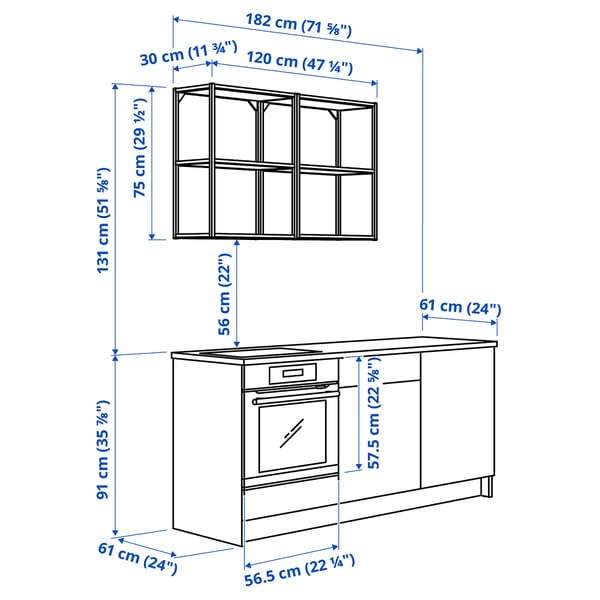 KNOXHULT Kitchen, white, 180x61x220 cm