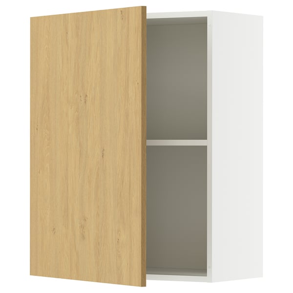 KNOXHULT wall cabinet, oak effect, white interior, adjustable shelf, left/right door, white, rectangular.